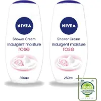 Nivea 2 x - Shower Indulgent Moisture Rose Douchecrème - 250 ml - Grootverpakking - Vaatwasstrips - Douchecrème - Hydraterende Douchecrème - Amandelmelk - Rozengeur - Zachte Huid