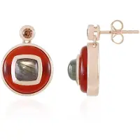 Cavill - 9ct Carneool Oorbellen - 925 Sterling Zilver Roségoud Vermeil - Braziliaanse Ronde Edelstenen - Elegante Dames Sieraden