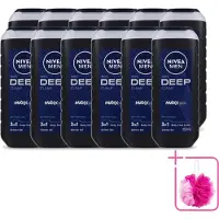 Nivea 12 x Men – Douchegel – Deep Clean – 250 ml - Bulkverpakking - Douchegel - Douchemop - Diepe reiniging