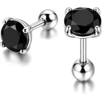 Mendes Heren oorbellen Black Royal King Crown Zilverkleurig-5mm