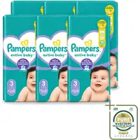 Pampers 6 x – Luiers – Active Baby Maat 3 – 54 Luiers - Wasstrips - Baby Luiers - Droge Nachten - Luchtdoorlatende Luiers - Vocht Absorberende Luiers - Baby Droogte
