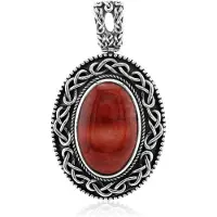 Cavill - Zilveren Hanger - 925 Sterling Zilver Geoxideerd - Oranje Stekeloester Ovaal Cabochon 6.815 ct - Handgemaakte Edelsteen Sieraden