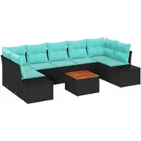 vidaXL Tuinset met 8 zitplaatsen, zwart en turquoise, van polyrotan