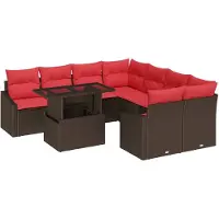 vidaXL Tuinset met 9 delen, bruin en rood, van polyrotan