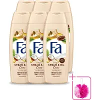 Fa 6 x - Cream & Oil Cacao - Douchecrème - Cacaoboter Met Kokosolie - 250 ml - Bulkverpakking - Douchecrème - Douchemop - Cacaoboter