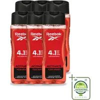 Reebok 6 x - Activate Your Senses - Douchegel - 4 in 1 - 400 ml - Grootverpakking - Vaatwasstrips - Douchegel - 4 In 1 - Douche Gel - Scheerschuim - Lichaam Verzorging
