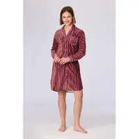 Woody slaapkleed dames doorknoop velours - bordeaux/roze gestreept - 262-15-TDA-V/979 - maat M