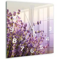 Tulup Wandklok - Lavendel Moderne Wandklok Glas - 60x60 cm - Paars Wandklok Glas Decoratie - Witte handen - Vierkante Klok - Glazen Wandklok Design - Klok Glas Met Opdruk