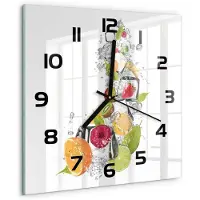 Tulup Wandklok - Fruit met ijs Wandklok Glas Decoratie - 30x30 cm - Veelkleurig Gekleurde Glazen Klok - Zwarte handen - Vierkante Klok - Klok Glas Met Opdruk - Moderne Wandklok Glas