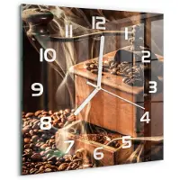 Tulup Wandklok - Koffiebonen Wandklok Glas Met Motief - 30x30 cm - Bruin Decoratieve Glazen Klok - Witte handen - Vierkante Klok - Gekleurde Glazen Klok - Glazen Klok Met Print