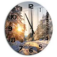 Tulup Wandklok - Een straat in het Winterbos. Klok Glas Met Opdruk - fi60 cm - Geel Moderne Wandklok Glas - Zwarte handen - Ronde Klok - Decoratieve Glazen Klok - Glazen Wandklok Design