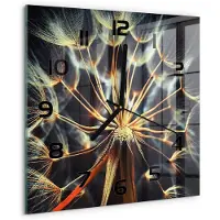 Tulup Wandklok - Paardenbloemtand Glazen Wandklok Design - 30x30 cm - Bruin Klok Glas Met Opdruk - Zwarte handen - Vierkante Klok - Wandklok Glas Met Motief - Decoratieve Glazen Klok
