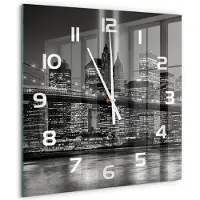 Tulup Wandklok - Manhattan, New York Wandklok Glas Met Motief - 60x60 cm - Zwart-wit Decoratieve Glazen Klok - Witte handen - Vierkante Klok - Gekleurde Glazen Klok - Glazen Klok Met Print