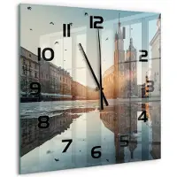 Tulup Wandklok - Krakau, Polen Gekleurde Glazen Klok - 60x60 cm - Blauw Glazen Klok Met Print - Zwarte handen - Vierkante Klok - Moderne Wandklok Glas - Wandklok Glas Decoratie