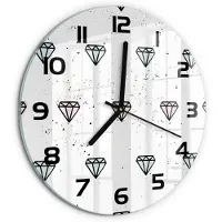 Tulup Wandklok - Diamanten Decoratieve Glazen Klok - fi30 cm - Veelkleurig Glazen Wandklok Design - Zwarte handen - Ronde Klok - Glazen Klok Met Print - Wandklok Glas Met Motief