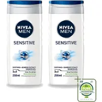 Nivea 2 x - Men - Sensitive Douchegel - Hydraterend - 250 ml - Grootverpakking - Vaatwasstrips - Gevoelige Huid - Douchegel - Hydraterende Douchegel - Huidverzorging - Mannelijke Geur