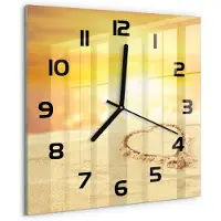 Tulup Wandklok - Hart in het zand Moderne Wandklok Glas - 30x30 cm - Geel Wandklok Glas Decoratie - Zwarte handen - Vierkante Klok - Glazen Wandklok Design - Klok Glas Met Opdruk