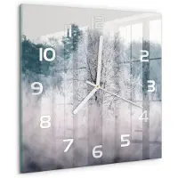 Tulup Wandklok - Winterbomen Wandklok Glas Decoratie - 30x30 cm - Grijs Gekleurde Glazen Klok - Witte handen - Vierkante Klok - Klok Glas Met Opdruk - Moderne Wandklok Glas