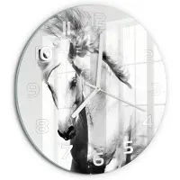 Tulup Wandklok - Wit Paard Glazen Wandklok Design - fi30 cm - Wit Klok Glas Met Opdruk - Witte handen - Ronde Klok - Wandklok Glas Met Motief - Decoratieve Glazen Klok