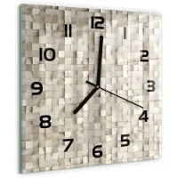 Tulup Wandklok - Houten kubussen Moderne Wandklok Glas - 30x30 cm - Beige Wandklok Glas Decoratie - Zwarte handen - Vierkante Klok - Glazen Wandklok Design - Klok Glas Met Opdruk