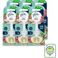 Glade 6 x - Navulling Elektrische Olie - Exotic Tropical Blossoms - Zonder Houder - Grootverpakking - Vaatwasstrips - Tropische Geur - Monoi Olie - Exotische Bloemen - Kokosmelk - Geurhoudend
