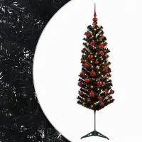 vidaXL - Smalle - kunstkerstboom - met - kerstbal - 150 - cm - 150 - LED's - Warmwit