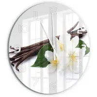 Tulup Wandklok - Jasmijn en vanille Wandklok Glas Decoratie - fi60 cm - Bruin Gekleurde Glazen Klok - Witte handen - Ronde Klok - Klok Glas Met Opdruk - Moderne Wandklok Glas