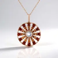 Cavill - Zilveren 925 ketting met roségoud vergulde hanger - Witte, chocolade & perzik maansteen ronde cabochon uit India - 3,096 ct elegant