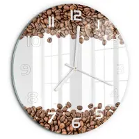 Tulup Wandklok - Koffiebonen Glazen Wandklok Design - fi30 cm - Bruin Klok Glas Met Opdruk - Witte handen - Ronde Klok - Wandklok Glas Met Motief - Decoratieve Glazen Klok