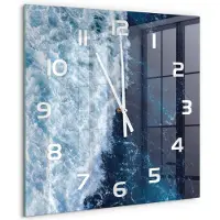 Tulup Wandklok - Oceaangolven Glazen Wandklok Design - 60x60 cm - Blauw Klok Glas Met Opdruk - Witte handen - Vierkante Klok - Wandklok Glas Met Motief - Decoratieve Glazen Klok