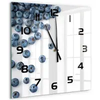 Tulup Wandklok - Bosbessen Wandklok Glas Decoratie - 60x60 cm - Blauw Gekleurde Glazen Klok - Zwarte handen - Vierkante Klok - Klok Glas Met Opdruk - Moderne Wandklok Glas