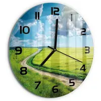 Tulup Wandklok - Pad in de weide Decoratieve Glazen Klok - fi30 cm - Groente Glazen Wandklok Design - Zwarte handen - Ronde Klok - Glazen Klok Met Print - Wandklok Glas Met Motief