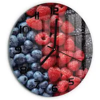 Tulup Wandklok - Bosvruchten Glazen Wandklok Design - fi30 cm - Veelkleurig Klok Glas Met Opdruk - Zwarte handen - Ronde Klok - Wandklok Glas Met Motief - Decoratieve Glazen Klok