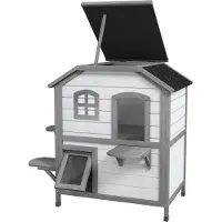 PawHut kattenhuis, buiten, kattenhut, 2 verdiepingen, kattenvilla, asfalt dak, wit