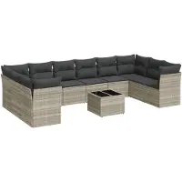 vidaXL 11-delige Loungeset met kussens poly rattan lichtgrijs