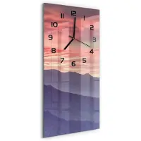 Tulup Wandklok - Bergen bij zonsondergang Decoratieve Glazen Klok - 30x60 cm - Oranje Glazen Wandklok Design - Zwarte handen - Rechthoekige Klok - Glazen Klok Met Print - Wandklok Glas Met Motief