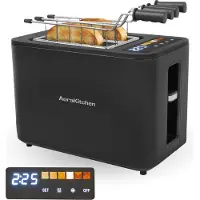 AoraKitchen Broodrooster met Tostiklemmen - 6 Warmteniveaus - Led Scherm - Toaster - Timer - Zwart