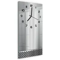 Tulup Wandklok - Metalen achtergrond Glazen Wandklok Design - 30x60 cm - Zilver Klok Glas Met Opdruk - Zwarte handen - Rechthoekige Klok - Wandklok Glas Met Motief - Decoratieve Glazen Klok