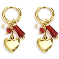 Yehwang Zaya - Hartjes Oorbellen - Rood & Goud - Stainless Steel - Jewellery by Mae