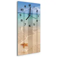 Tulup Wandklok - Zeesterren op het strand Klok Glas Met Opdruk - 30x60 cm - Blauw Moderne Wandklok Glas - Zwarte handen - Rechthoekige Klok - Decoratieve Glazen Klok - Glazen Wandklok Design