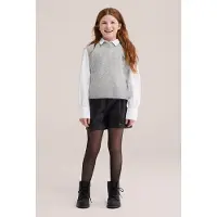 We fashion imitatieleren straight leg paperbag short - zwart Korte broek Meisjes Imitatieleer - maat 110/116