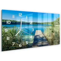 Tulup Wandklok - Steiger aan het meer Wandklok Glas Met Motief - 60x30 cm - Blauw Decoratieve Glazen Klok - Witte handen - Rechthoekige Klok - Gekleurde Glazen Klok - Glazen Klok Met Print
