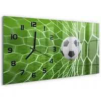Tulup Wandklok - Bal in het doel Wandklok Glas Decoratie - 60x30 cm - Groente Gekleurde Glazen Klok - Zwarte handen - Rechthoekige Klok - Klok Glas Met Opdruk - Moderne Wandklok Glas
