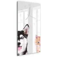 Tulup Wandklok - Hond en kat Gekleurde Glazen Klok - 30x60 cm - Wit Glazen Klok Met Print - Witte handen - Rechthoekige Klok - Moderne Wandklok Glas - Wandklok Glas Decoratie