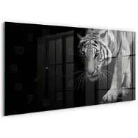 Tulup Wandklok - Tijger Wandklok Glas Met Motief - 60x30 cm - Zwart-wit Decoratieve Glazen Klok - Zwarte handen - Rechthoekige Klok - Gekleurde Glazen Klok - Glazen Klok Met Print