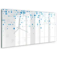 Tulup Wandklok - Blauwe vierkanten Wandklok Glas Decoratie - 60x30 cm - Blauw Gekleurde Glazen Klok - Witte handen - Rechthoekige Klok - Klok Glas Met Opdruk - Moderne Wandklok Glas