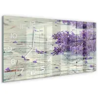 Tulup Wandklok - Lavendel Glazen Klok Met Print - 60x30 cm - Paars Wandklok Glas Met Motief - Witte handen - Rechthoekige Klok - Wandklok Glas Decoratie - Gekleurde Glazen Klok