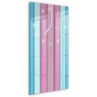 Tulup Wandklok - Kleurrijke strepen Glazen Klok Met Print - 30x60 cm - Veelkleurig Wandklok Glas Met Motief - Witte handen - Rechthoekige Klok - Wandklok Glas Decoratie - Gekleurde Glazen Klok