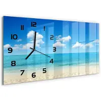 Tulup Wandklok - Paradijsstrand Gekleurde Glazen Klok - 60x30 cm - Blauw Glazen Klok Met Print - Zwarte handen - Rechthoekige Klok - Moderne Wandklok Glas - Wandklok Glas Decoratie