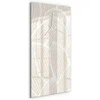 Tulup Wandklok - Bladpatroon Wandklok Glas Decoratie - 30x60 cm - Beige Gekleurde Glazen Klok - Witte handen - Rechthoekige Klok - Klok Glas Met Opdruk - Moderne Wandklok Glas